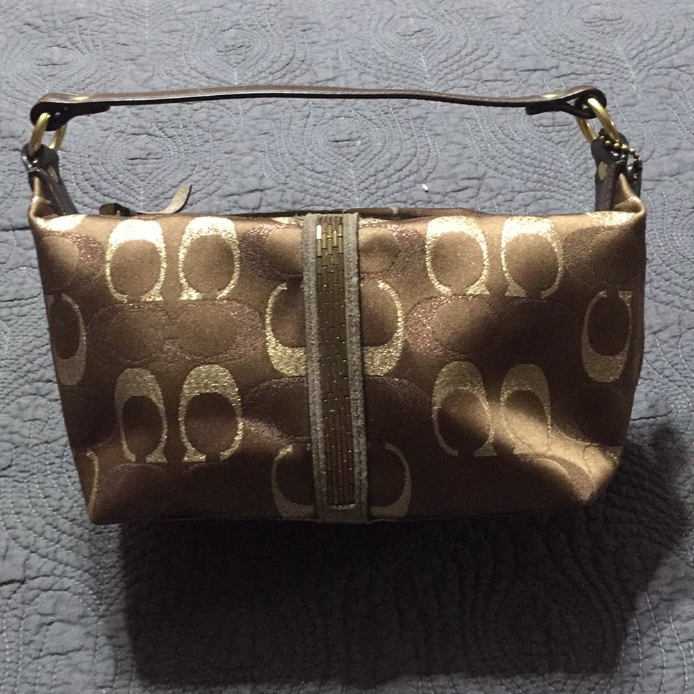 Coach signature beaded brown, gold and copper bag
